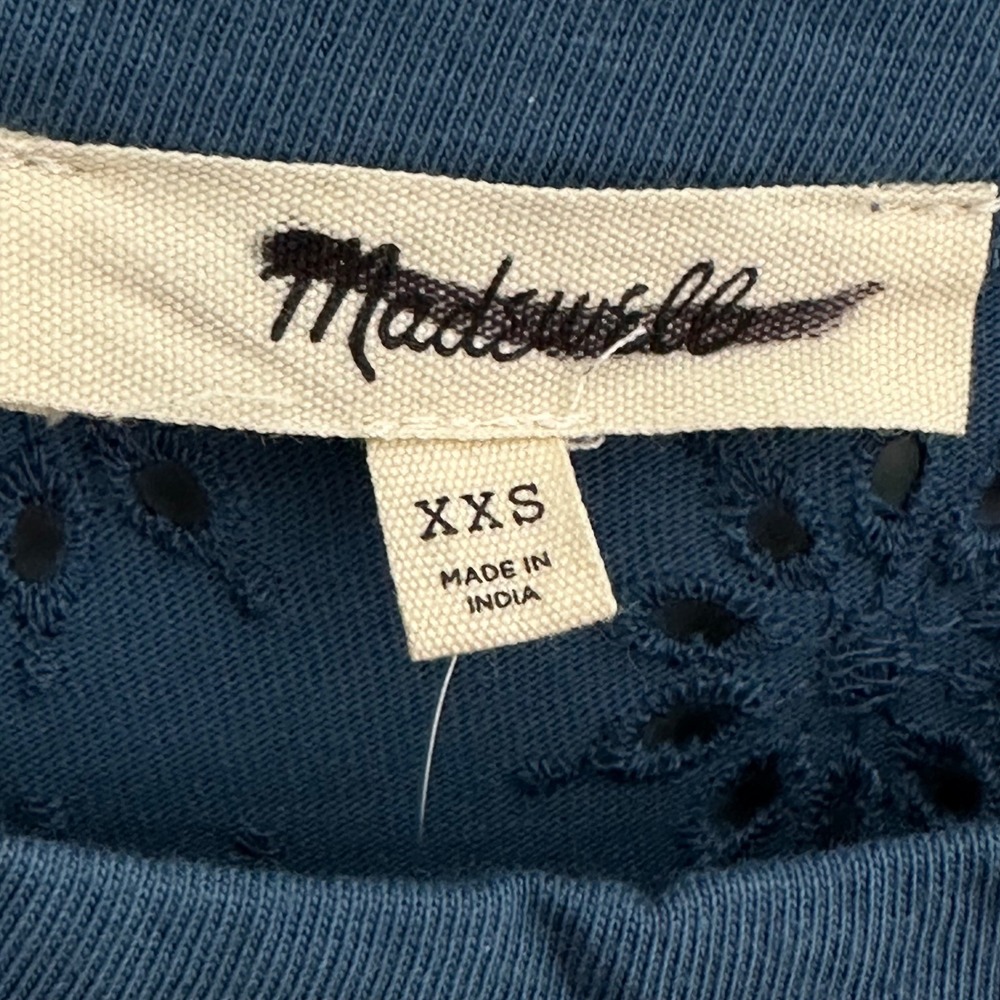 NEW Madewell Blue Eyelet Cotton Embroidered Crop Top Blouse XXS Made in India - Picture 4 of 7